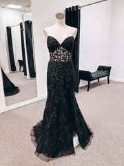 Strapless Lace Formal Dress Long Mermaid with Appliques