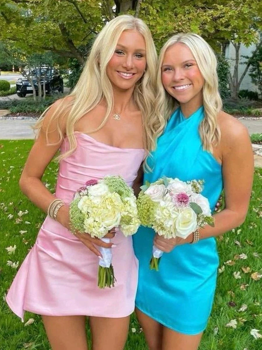 Strapless Mini Homecoming Dress Pink Satin with Irregular Hem