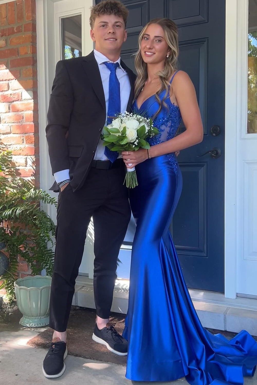 Straps Royal blue Long Senior Prom Dress Mermaid Backless