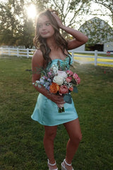 Sweetheart Aqua Silk Satin Cheap Homecoming Dress Open Back Mychicdress