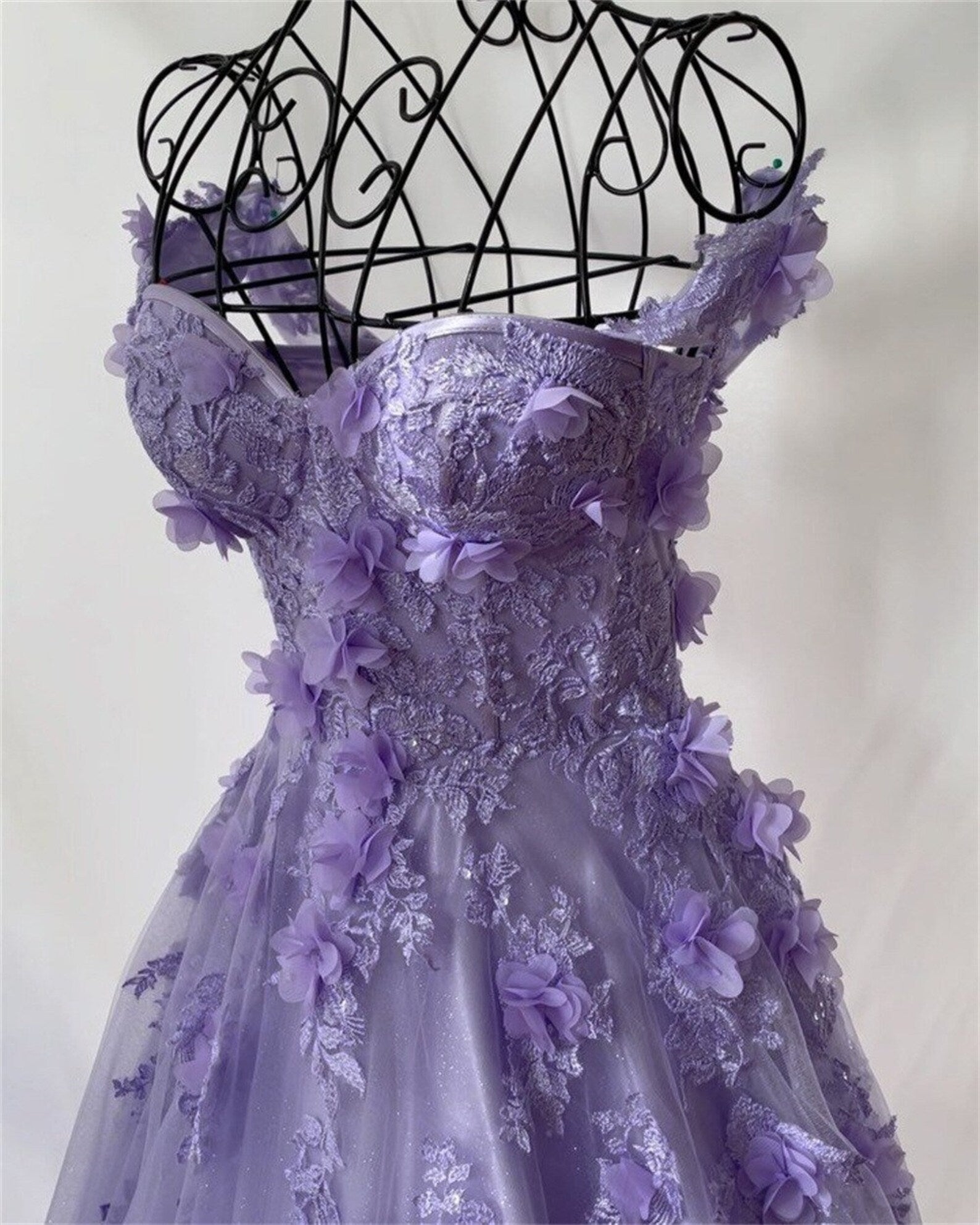 Sweetheart Lilac Formal Dress with 3D Flowers Off Shoulder Quince Dress