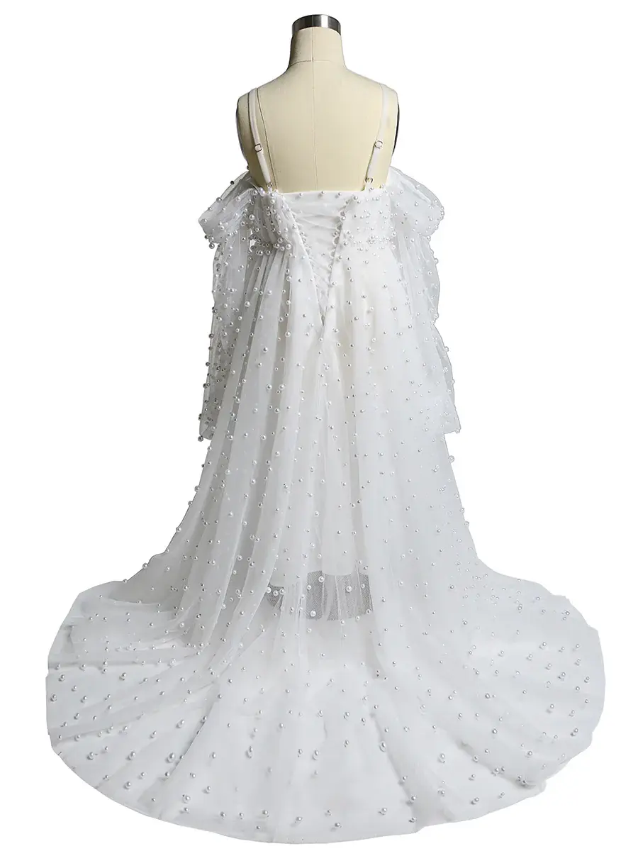 Tulle Pearls Flower Girl Dresses Kids Party Dress for Wedding PhotoShoot