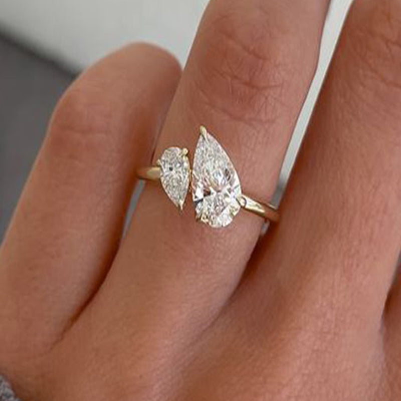 Unique Yellow Gold Women's Engagement Ring Two Pear Cut Mychicdress