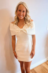 Unique Short Hot Pink Homecoming Dress with Wrap Shoulder Sape
