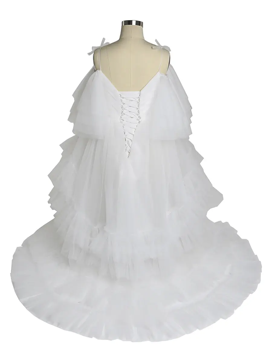 white Tulle Flower Girls Dress for Wedding Party Girl PhotoShoot Dress