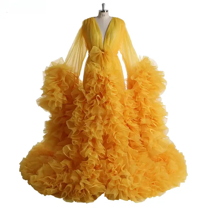 Women Organza Ruffle Maxi Maternity Pregnancy Dress for PhotoShoot
