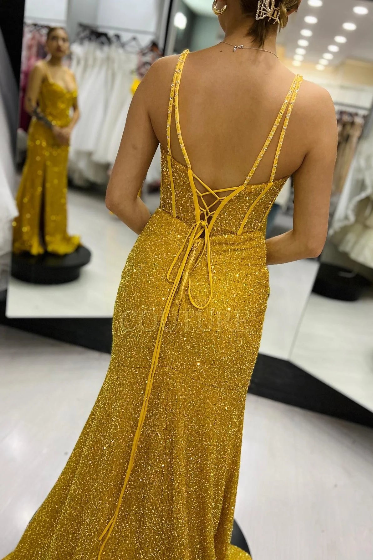 Gold Formal Dress Sequin Mermaid Long with Slit