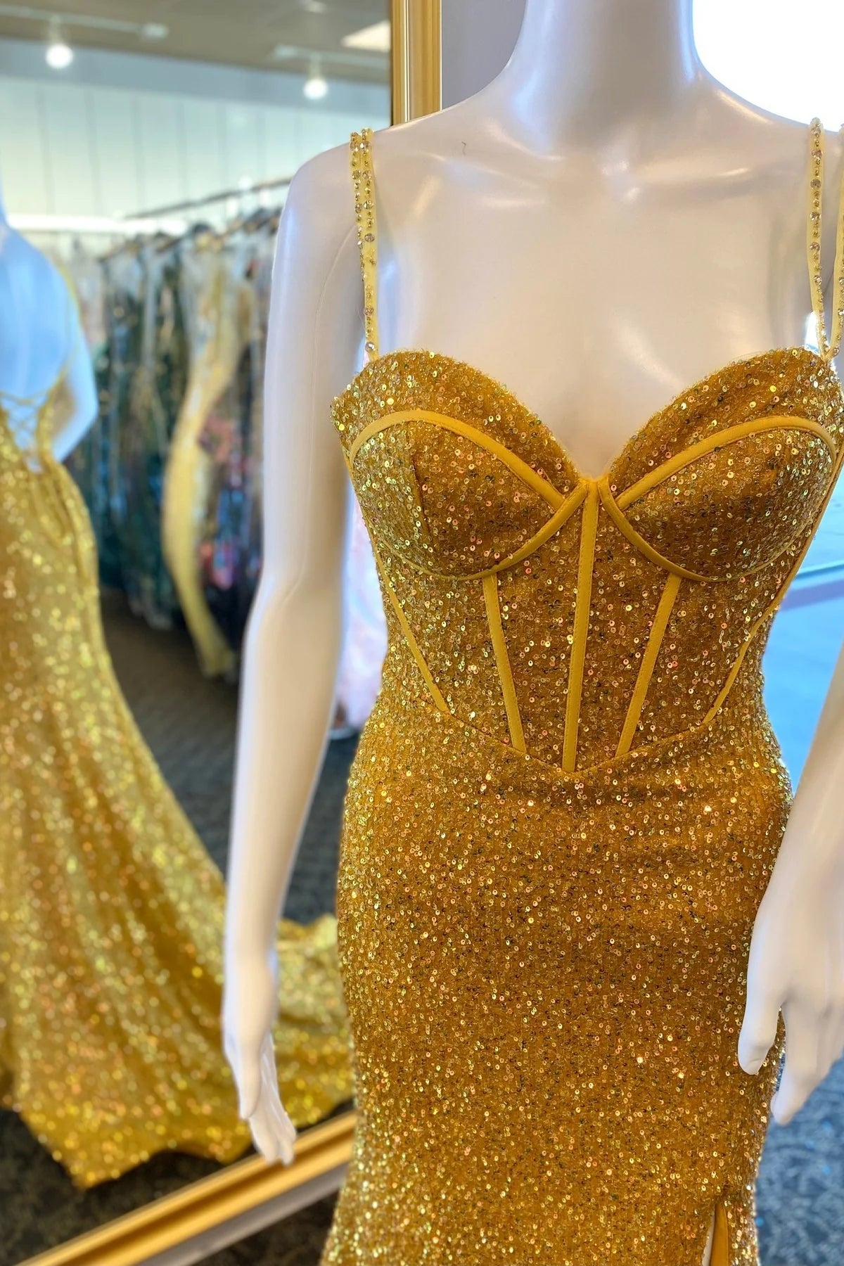 Gold Formal Dress Sequin Mermaid Long with Slit