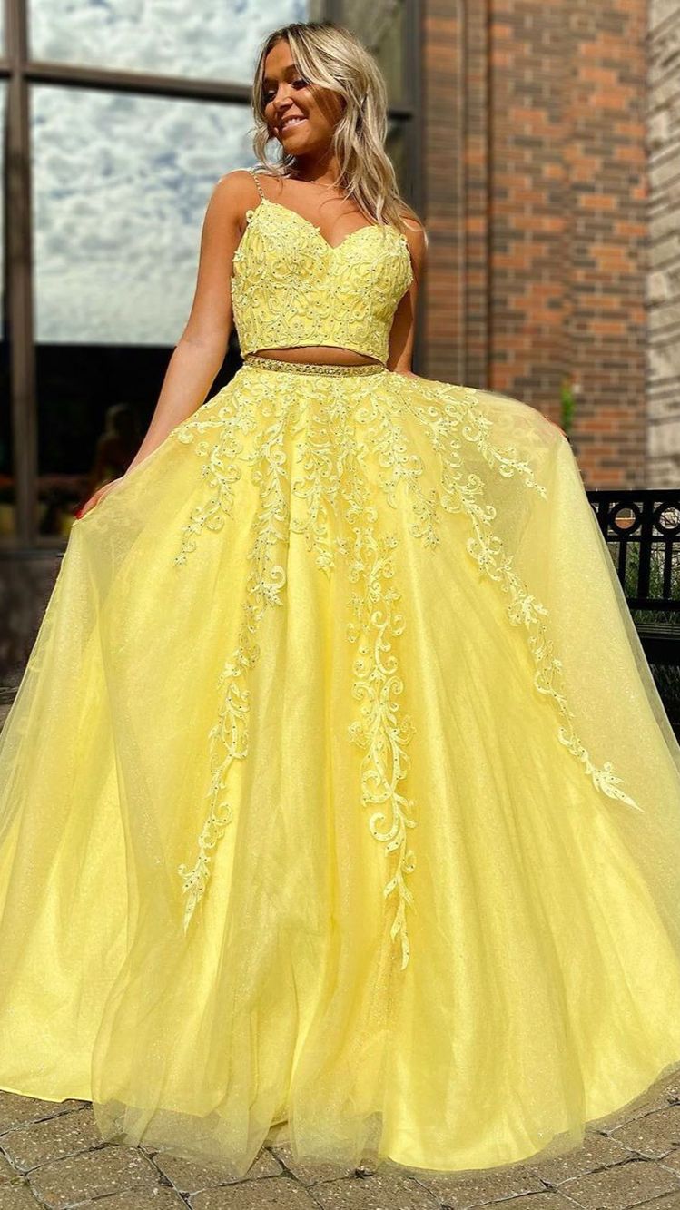 2 Pieces Yellow Prom Dresses Tulle Sweet 16 Dresses MyChicDress