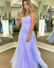 2024 Lilac Lace Prom Dresses A Line Long Formal Dress with Appliques
