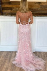 2025 Pink Prom Dresses Mermaid Long Cheap Evening Dresses Spaghetti Straps