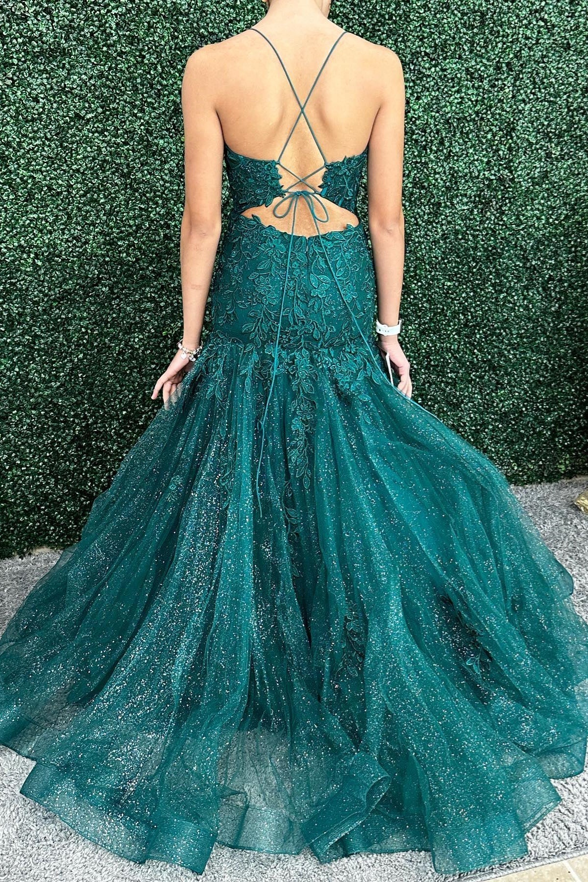 2024 Long Green Prom Dresses Mermaid Lace Applique Formal Graduation Dress MyChicDress