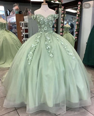 2024 Sage Green Sweet 16 Dress Off Shoulder Quinceanera Dresses Applique MyChicDress