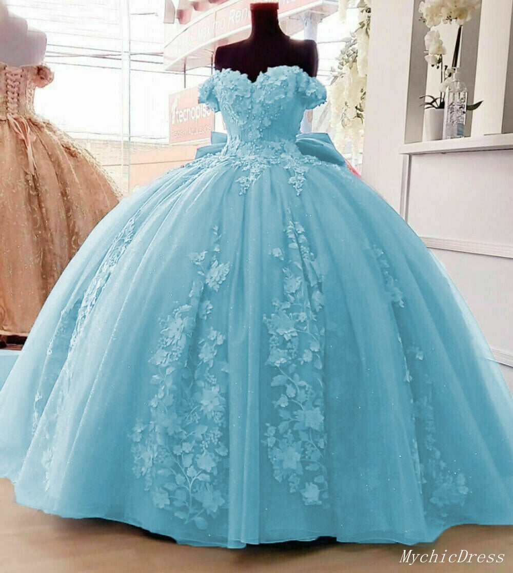 2025 Ball Gown Lace Blue Quinceanera Dresses Beaded Sweetheart Quince Dress MyChicDress