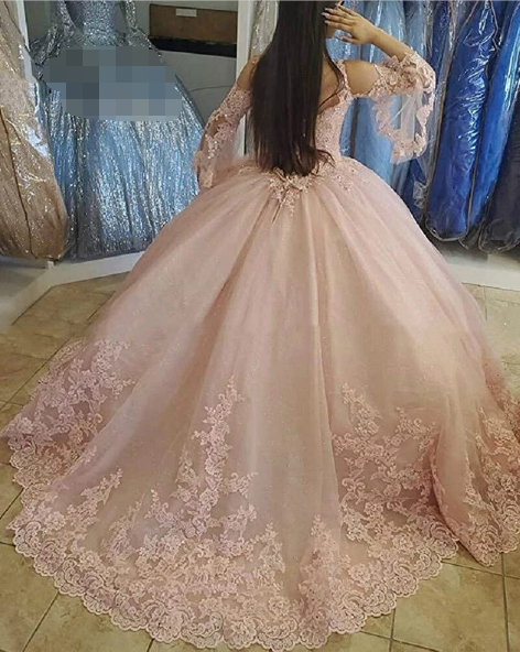 2025 Ball Gown Lace Yellow Quince Dresses Cheap Long Sleeves Tulle Sweet 16 Dress MyChicDress