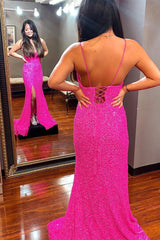 2025 Cheap Blue Sequins Mermaid Prom Dress Long Straps Formal Evening Dress MyChicDress