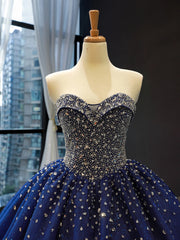 2025 Crystals Sequined Navy Blue Quince Dresses Ball Gown Wedding Dresses MyChicDress