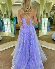 2025 Lilac Lace Prom Dresses A Line Long Formal Dress with Appliques MyChicDress