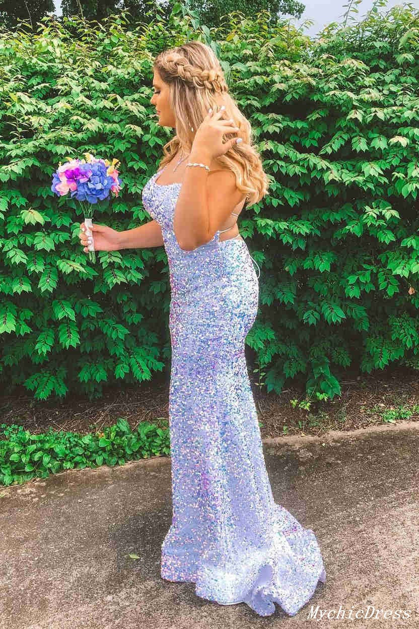 2025 Long Light Blue UK Sequin Prom Dresses Cheap Mermaid Evening Gowns MyChicDress