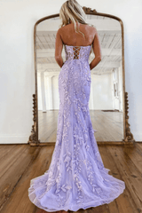 2025 Long Mermaid Purple Lace Prom Dresses Violet Strapless Formal Dress MyChicDress