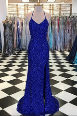 2025 Long Red Sequin Prom Evening Dress Mermaid Side Slit Wedding Guest Dress MyChicDress