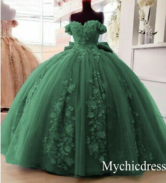 2025 Off Shoulder Vintage Quinceanera Dresses 3D Floral Applique Sweet 16 Gowns MyChicDress