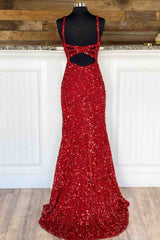 2025 Red Mermaid Cheap Long Prom Gowns Side Slit V-Neck Formal Evening Dress MyChicDress