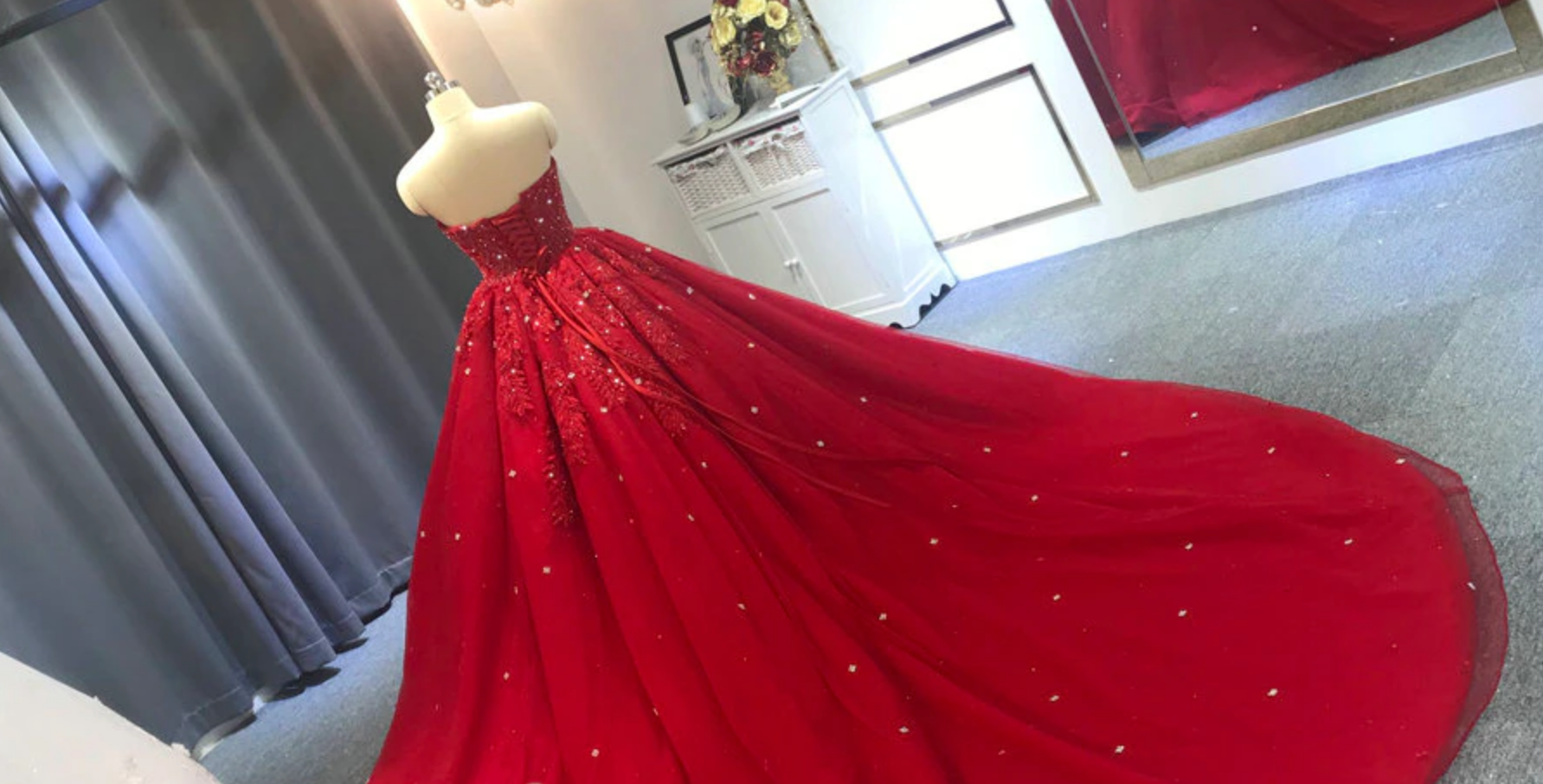 2025 Red Wedding Dresses Ball Gown Crystals Sweet 16 Quinceanera Dress MyChicDress