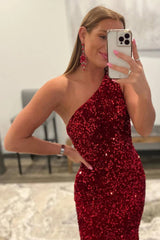 2025 Sparkly Sequins Mermaid Prom Dresses One Shoulder Long Formal Dress MyChicDress