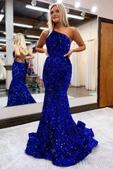 2025 Sparkly Sequins Mermaid Prom Dresses One Shoulder Long Formal Dress MyChicDress