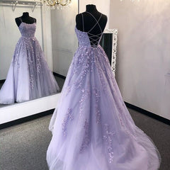 2025 Violet Purple Lace Long Prom Dresses A Line Evening Gown MyChicDress