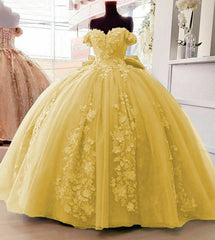 2025 Yellow Lace Quinceanera Dresses Applique Off Shoulder Sweet 16 Dress MyChicDress