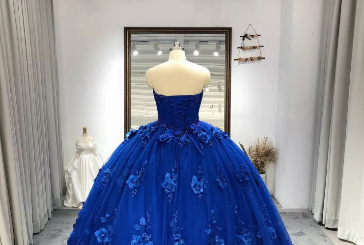 3D Flowers Crystals Royal Blue Quinceanera Dresses 2025 Sweet 16 Dress MyChicDress