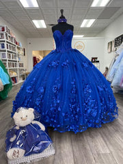 3D Flowers Crystals Royal Blue Quinceanera Dresses 2025 Sweet 16 Dress MyChicDress