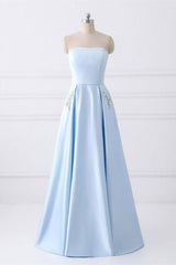 A Line Beaded Satin Long Homecoming Dresses with Pocket MyChicDress