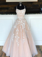 A Line Champagne Lace Prom Dresses Long Evening Gown MyChicDress