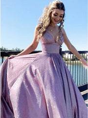 A Line Glitter Metallic Prom Dresses With Pockets Spaghetti Strap MyChicDress