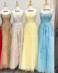 A Line Long Lace Prom Dresses Spaghetti Straps Sleeveless MyChicDress