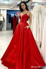 A Line Simpe Red Prom Dresses V Neck Long Evening Formal Dress MyChicDress