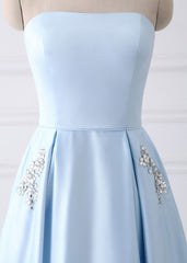 A Line Sky Blue Short Homecoming Dresses Strapless Pockets MyChicDress