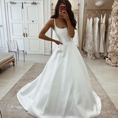 A Line Sleeveless Satin Ivory Wedding Dresses MyChicDress