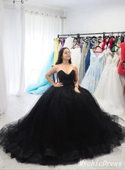 A Line Tulle 2025 Black Prom Dresses UK Sweetheart Strapless Long Evening Gown MyChicDress