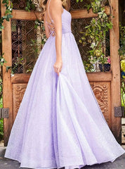 A Line 2024 Floor-length Lilac Prom Dresses Violet purple Sleeveless Long Evening Dress