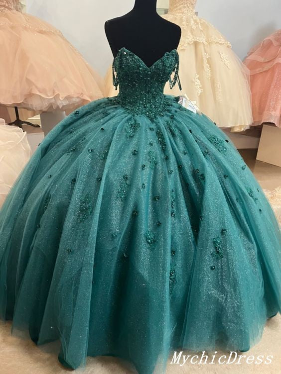 Ball Gown Beaded Green 2025 Vintage Quinceanera Dress Graduation Dresses MyChicDress