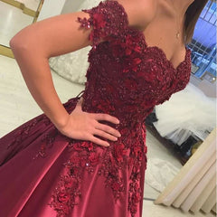 Ball Gown Burgundy Satin Wedding Dresses Off the Shoulder Bridal Wear MyChicDress