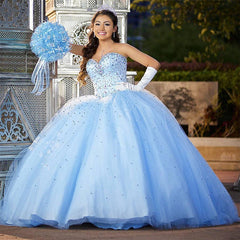 Ball Gown Sweet 16 Dresses Sweetheart Beadings Blue Quinceanera Dresses MyChicDress