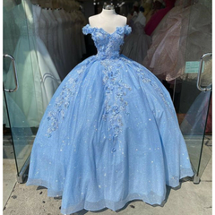 2025 blue Quinceanera Dresses Sweet 16 Sequin 3d Floral 