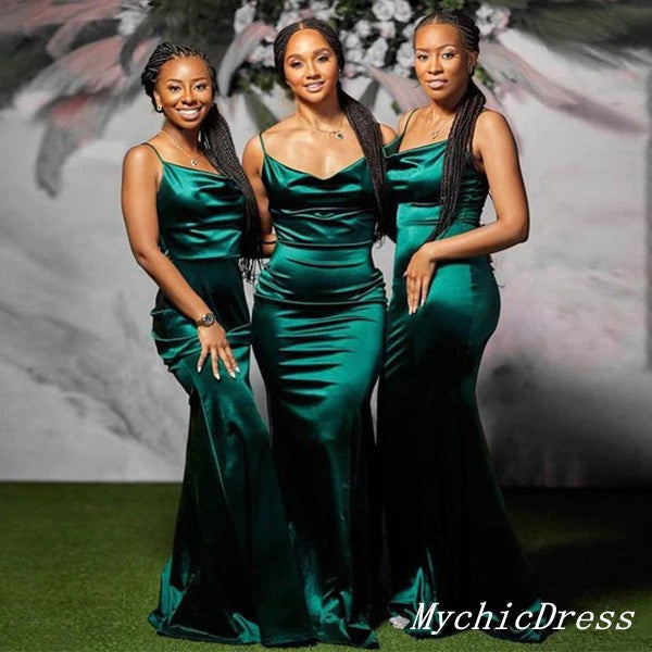 Beach Emerald Green Bridesmaid Dresses Silk Satin Wedding Guest Dress MyChicDress