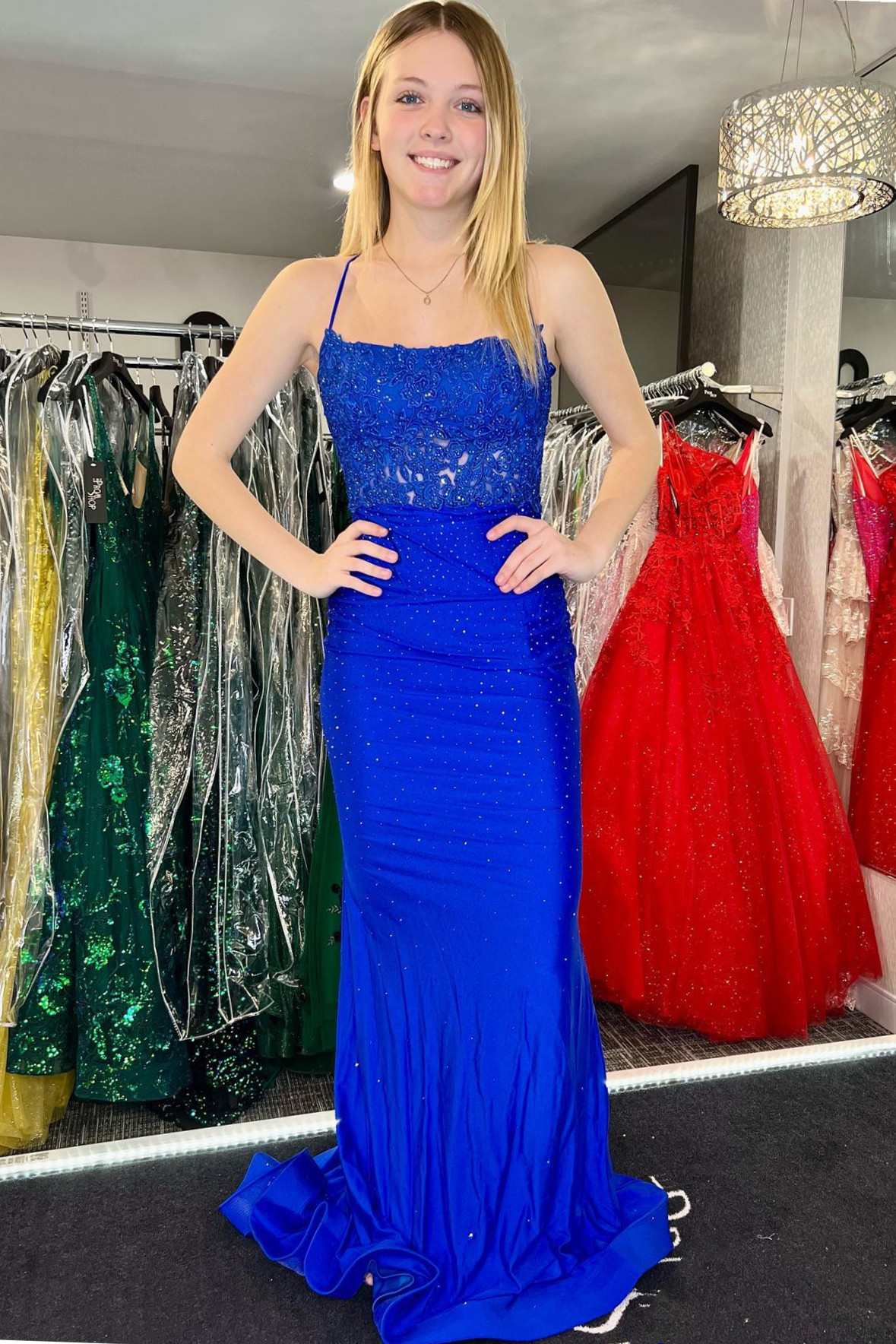 Beaded 2024 Royal Blue Prom Dress Lace Backless Mermaid Long Formal Dress MyChicDress