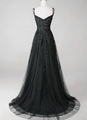 Black A-line 2024 Prom Dress Lace Applique Sweetheart Tulle Evening Dress UK MyChicDress